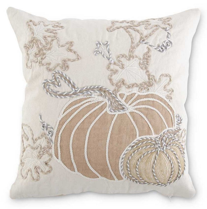 Square White Pumpkin Embroidered Pillow