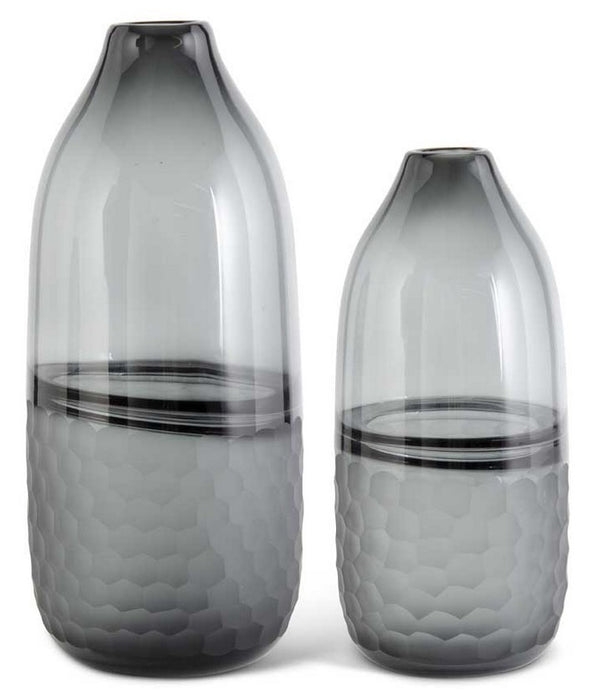 Black Transparent Glass Vases w/Frosted Comb Pattern -