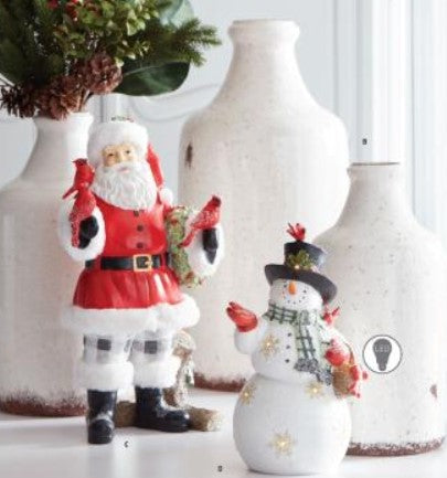 Glittered LED Resin Snowman w/Black & White