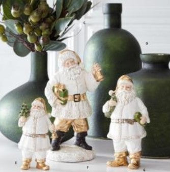 White & Gold Resin Santa w/Present & Bell