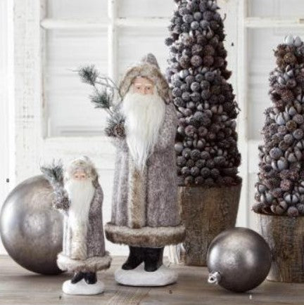 Gray Fur Coat Santa w/Pine