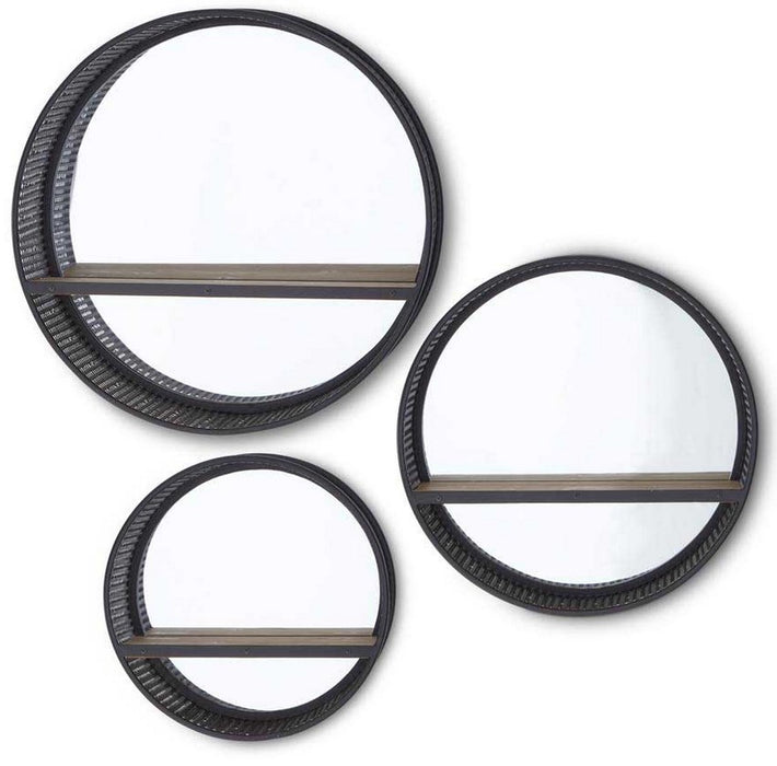 Round Black Punched Metal Mirrored Shelves - 3 Sizes