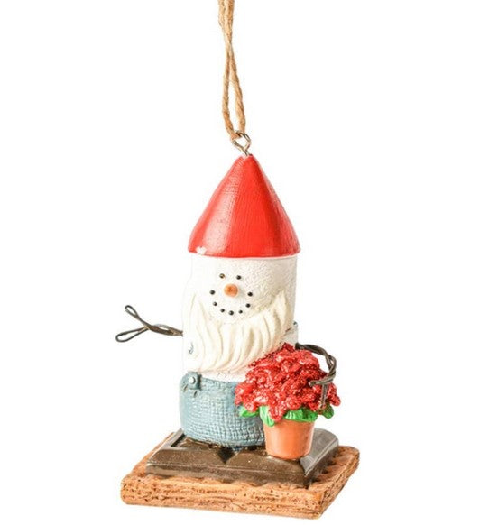 S'Mores Gnome with Poinsettia Decorative Hanging Ornament
