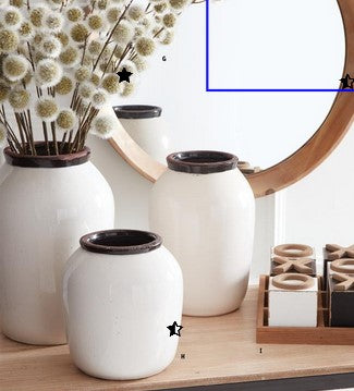 White Crackled Ceramic Vases with Black Speckles - Set of 3