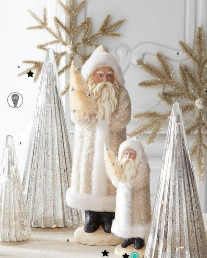 Cream Glittered Fur Trim Santa Holding
