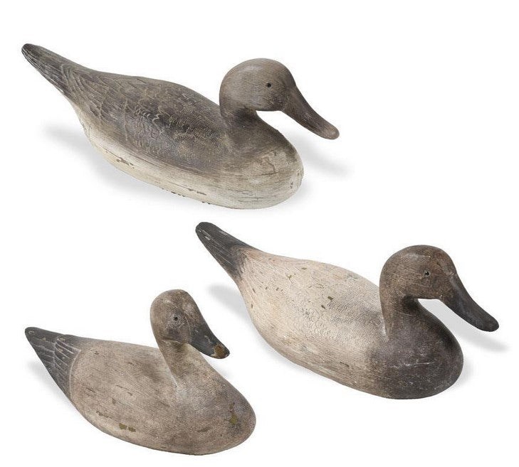 Antique Gray and Cream Resin Duck Decoys - Set of 3
