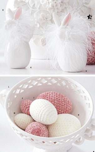 White Porcelain Feathered Bunnies on Eggs - 3 Options
