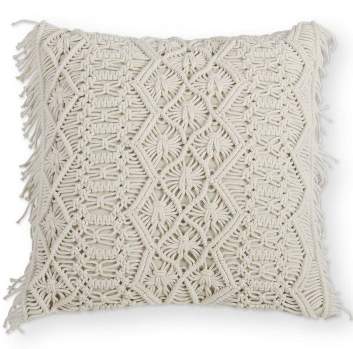 Cream Square Macrame Pillow w/Fringe