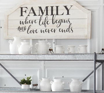 Whitewash Wood FAMILY WHERE LIFE BEGINS Wall Sign