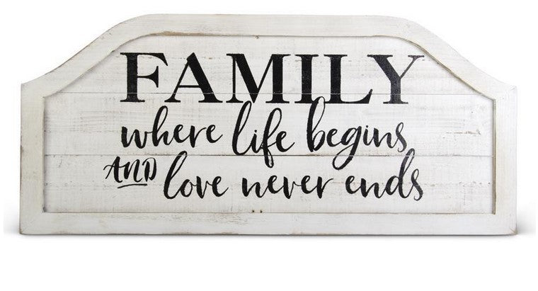 Whitewash Wood FAMILY WHERE LIFE BEGINS Wall Sign