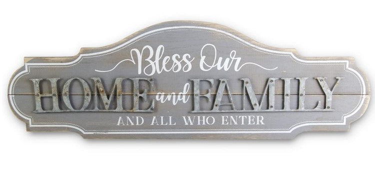 Graywash Wood & Metal HOME AND FAMILY Wall Sign
