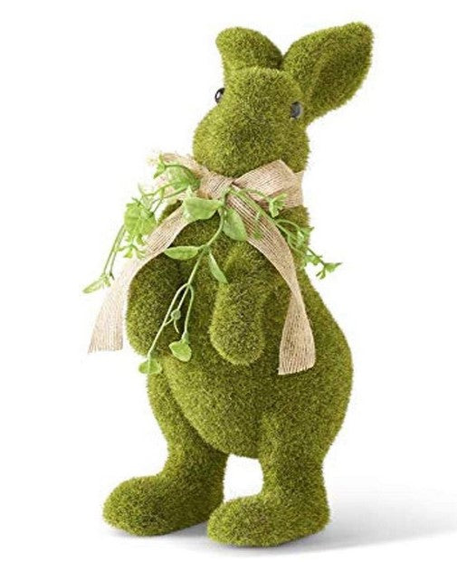 Green Mossy Standing Bunny W/Burlap Bow