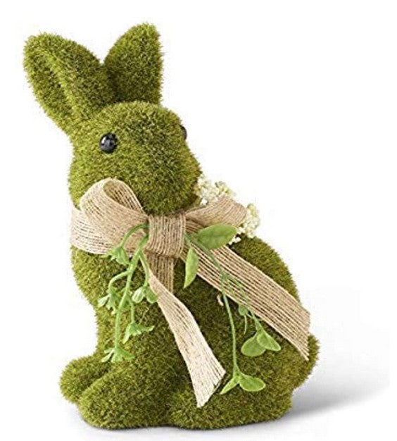 Green Mossy Sitting Bunny W/Burlap Bow
