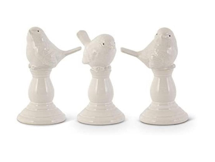 Cream Ceramic Birds on Pedestal Set of 3
