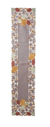 Embroidered Cutout Fall Leaves Table Runner - 72"L