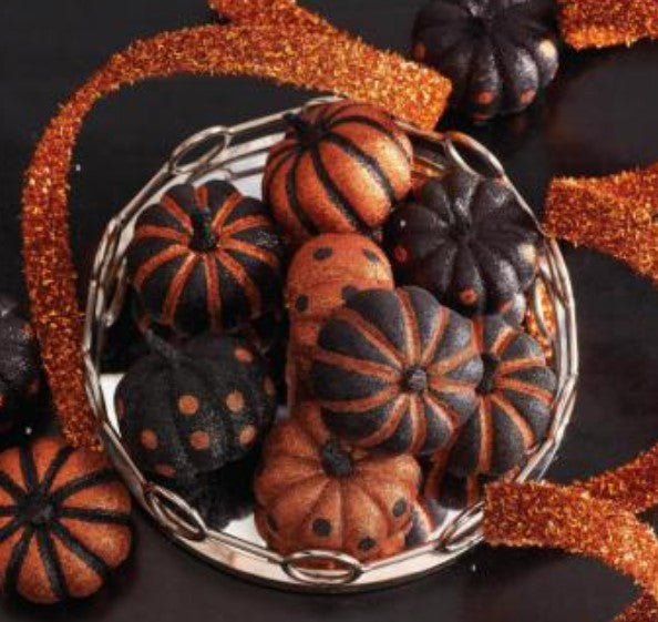 Glitter Black & Orange Pumpkins - Bag of 12
