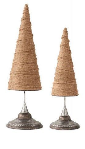 Cone Christmas Trees Wrapped In Jute  - SET OF 2