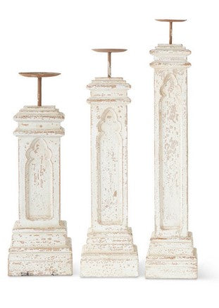 White Washed Architectural Candleholders - Set of 3
