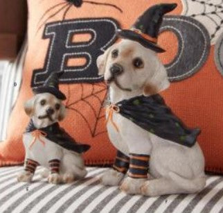 Resin Dog w/Witch Hat and Cape - 2 Sizes