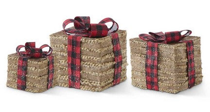 Burlap Twine Boxes with Plaid Bow