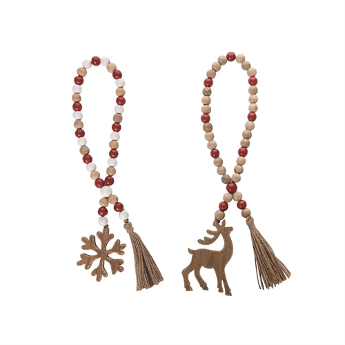 Wood Snowflake Reindeer Beaded Garland - 2 Syles
