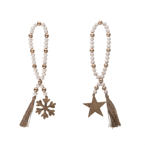 Wood Star Snowflake Beaded Garland - 2 Styles