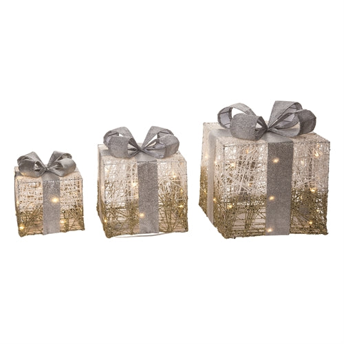 Metal Light Up Silver & Gold Gift Decor - Set of 3