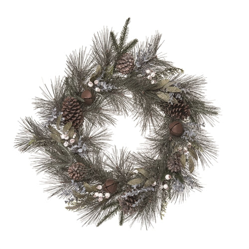 Mixed Greenery Wreath with Rustic Bells - 24"