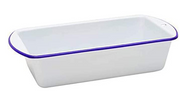 A blue and white enamel loaf pan 