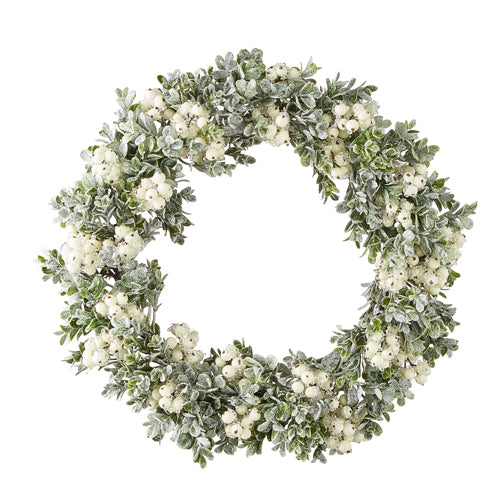Mistletoe Berry and Boxwood Wreath - 16"