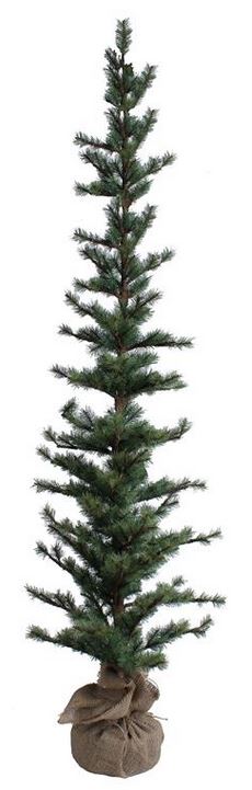 Potted Christmas tree with a burlap bag on a white background