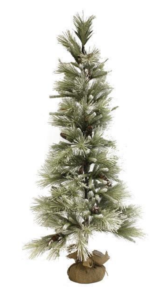 Faux Christmas tree with snow-like finish on a white background