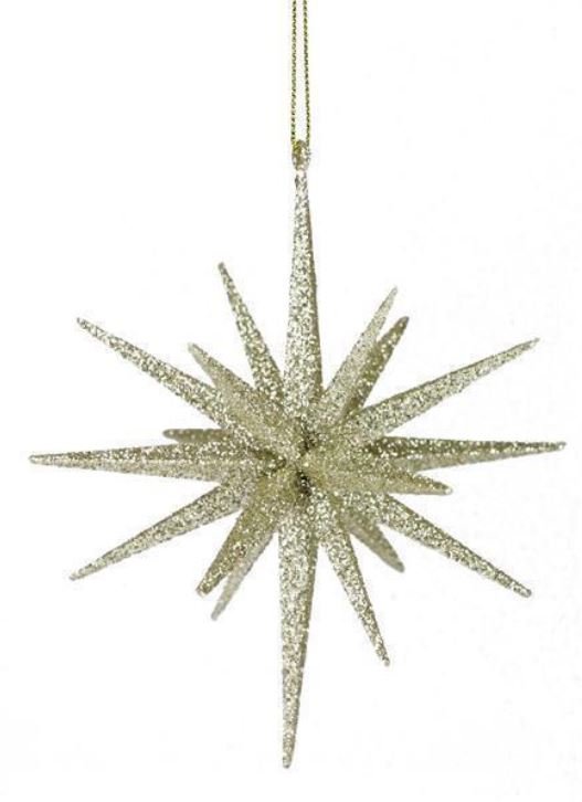 Decorative star-shaped ornament with a glittery texture on a white background