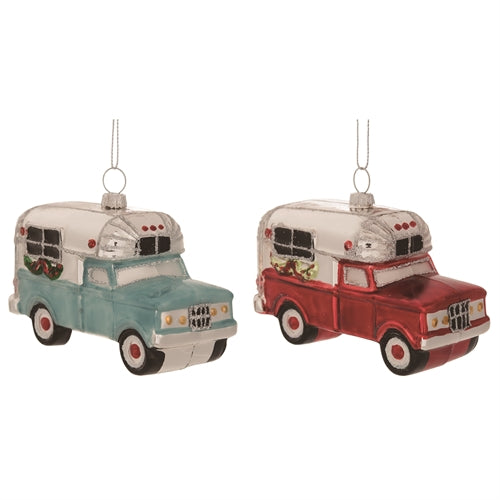 Glass Camper Christmas Ornaments