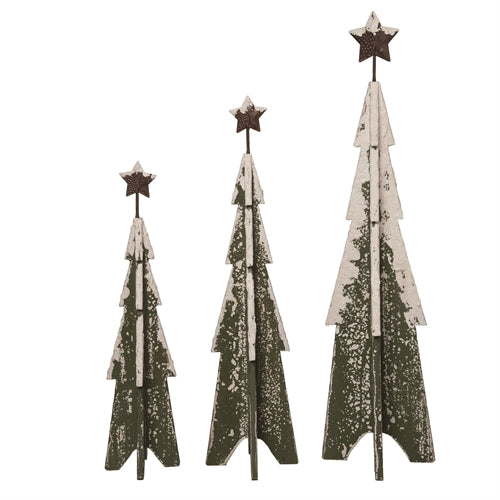 Wood Snowy Christmas Trees - Set of 3