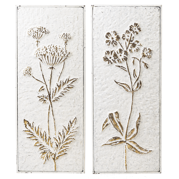 White & Gold Embossed Floral Wall Decor - 2 Styles