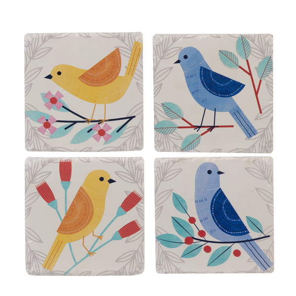 Colorful Bird on Branch Coaster (4 pc. set)