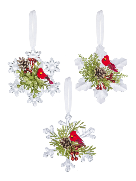 Cardinal Snowflake Ornaments - 3 Styles