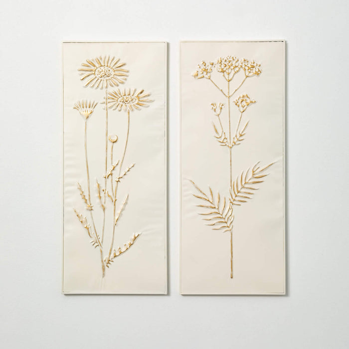 Gold-Brushed Botanical Panels - 2 Options