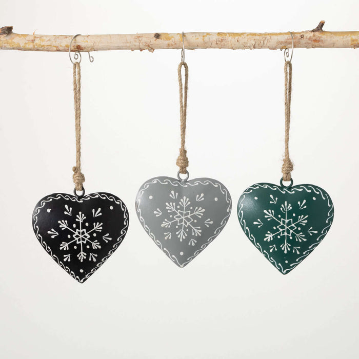 Scandi Metal Heart Ornaments - 3 Colors
