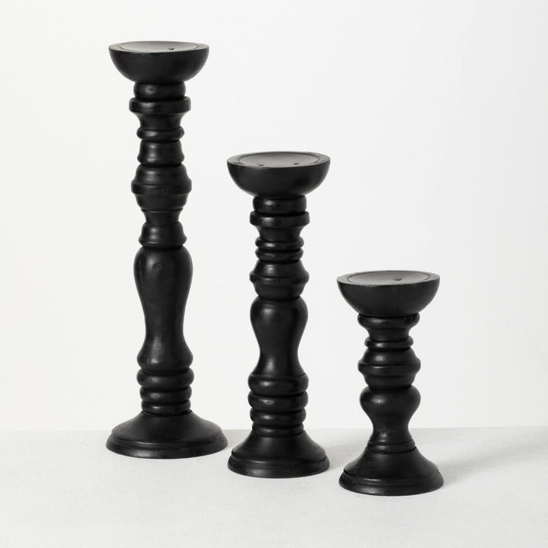 Black Pillar Candle Holders - Set of 3