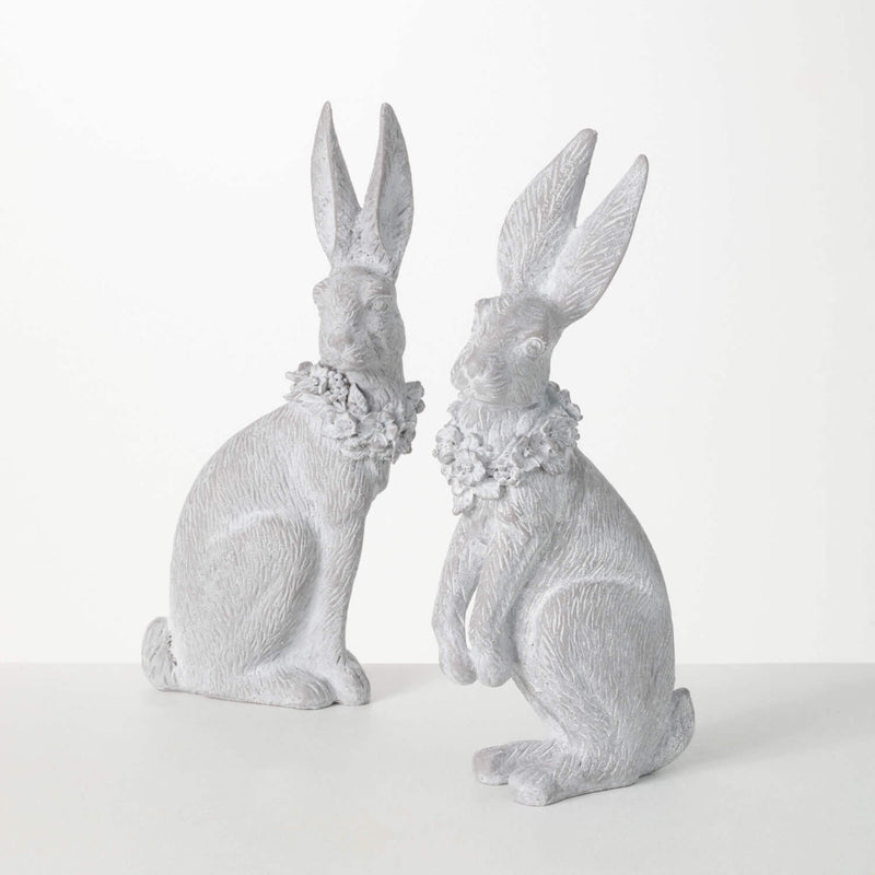 Whitewashed Sitting Bunnies - Set of 2
