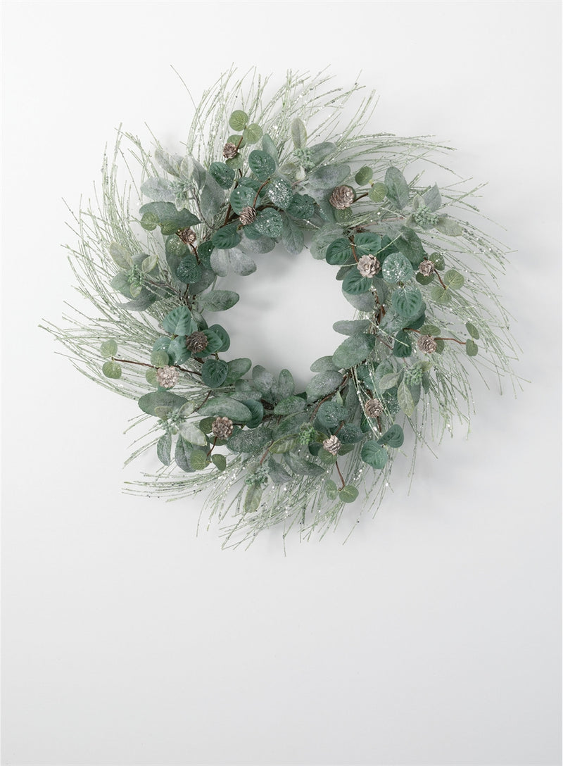 Ice Pine Lamb Ear Eucalyptus Wreath - 24"
